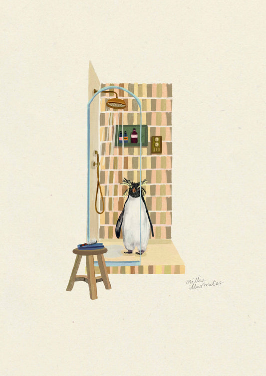 Rockhopper Penguin in the Shower